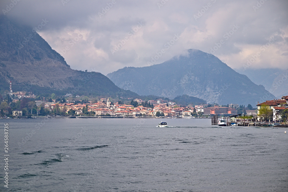 Panoramic view of the Borromean Islands on Lake Maggiore, Piedmont, Italy