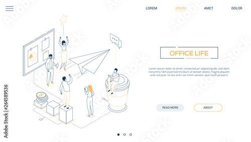 Office life - line design style isometric web banner © Boyko.Pictures