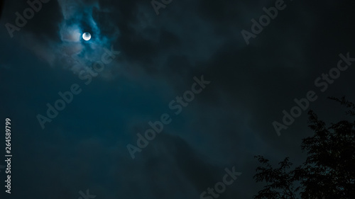 Canvastavla night sky and astronomy on blue background concept from full moon behind the clo