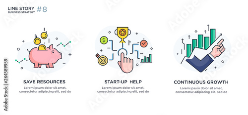 Set of illustrations concept with businessmen. Workflow, growth, graphics. Business development, milestones. linear illustration Icons infographics. Landing page site print poster