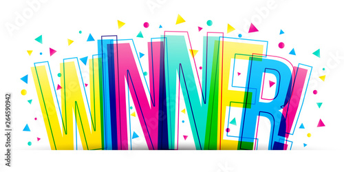 Winner! colorful word flat design banner card