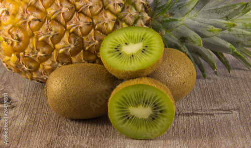 Assorted kiwi and pineapple.