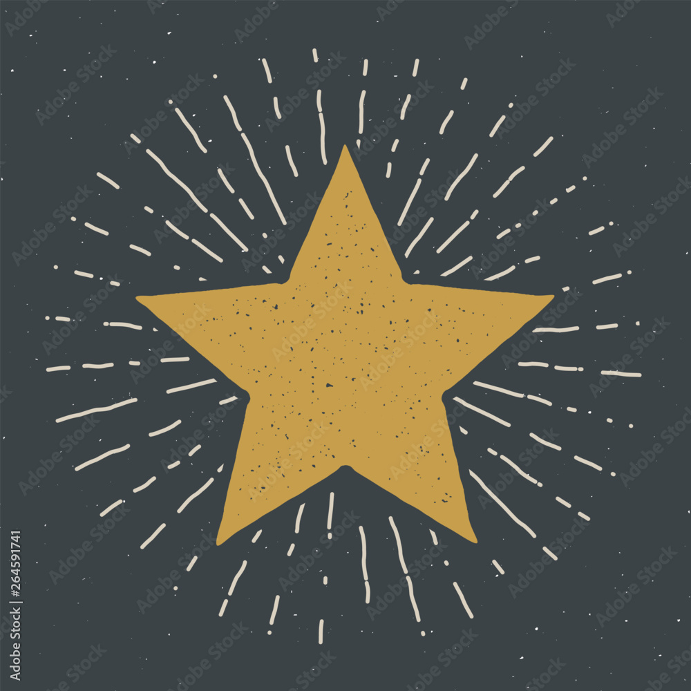 Star symbol vintage label, grunge textured retro badge, typography design vector illustration