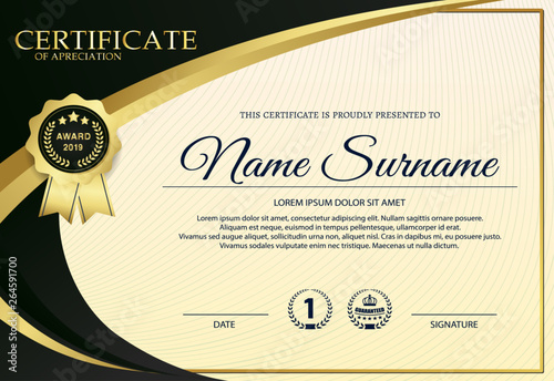 premium golden black certificate template design.
