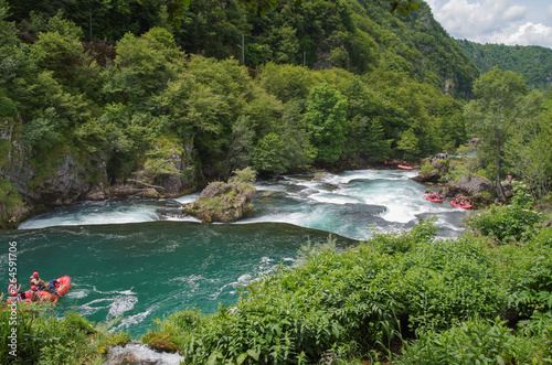 Rapids on the river Una. Natural landscape of exceptional beauty. Typical karst spring of upward type, of special green-blue color. On the border between Croatia and Bosnia and Herzegovina, Una NP photo