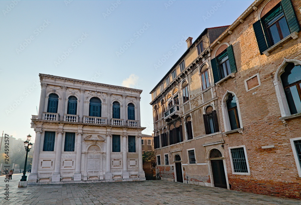 Typical old building in the old city of Venice, afternoon winter view