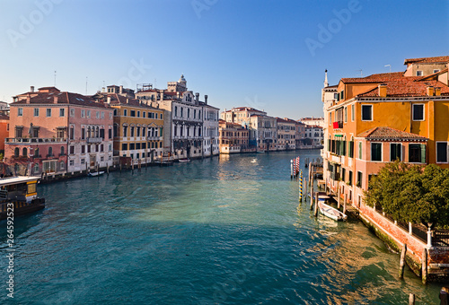 View of the Grand Canal in Venice, Italy, from the Ponte dell'Accademia, that is one of only four bridges to span the Canal 