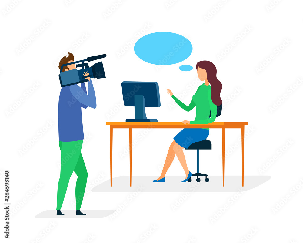 News Program Recording Flat Vector Illustration News Program Recording Flat Vector Illustration