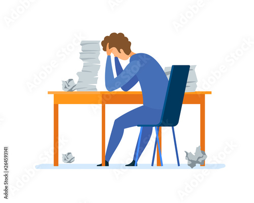 Overwork, Office Routine Flat Vector Illustration