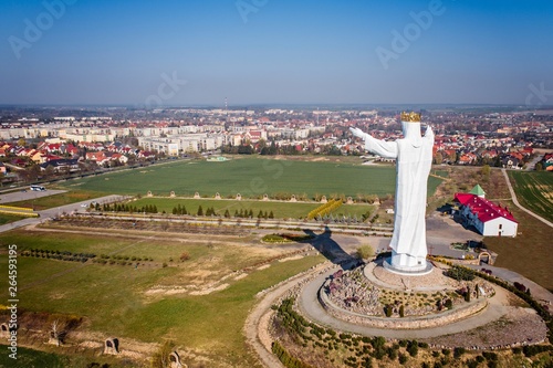 Aerial drone view on Jesus Christ statue in Swiebodzin photo