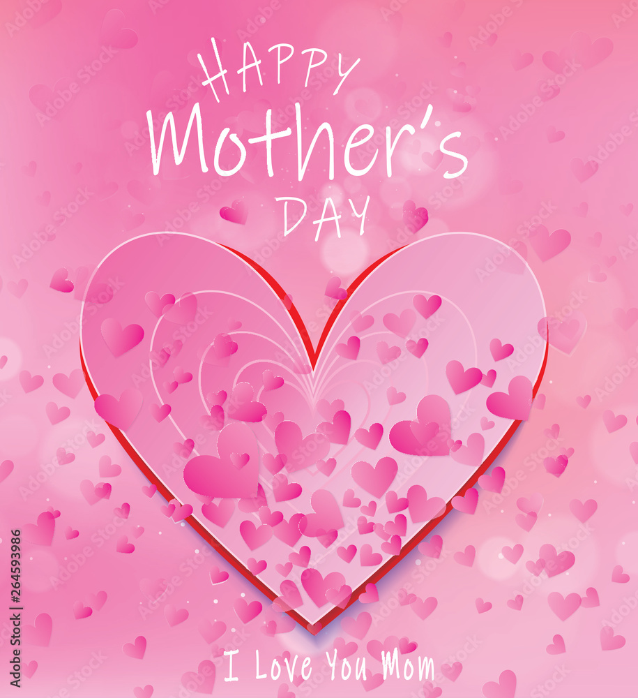 Happy mother's day layout design with love shape. Vector illustration. Design layout template for poster, banner, menu, flyer, invitation, advertise, business card, promo, offer, sale.
