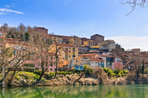 The Castle of Moncalieri is a palace in Moncalieri (Turin), Piedmont, in northern Italy. It was one of the Residences of the Royal House of Savoy. Bright spring morning with blue sky