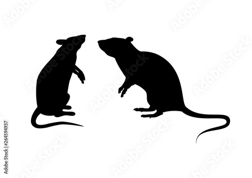 Two rats black silhouette icon set vector. Standing rat icon vector. Rats isolated on a white background. Mouse clip art