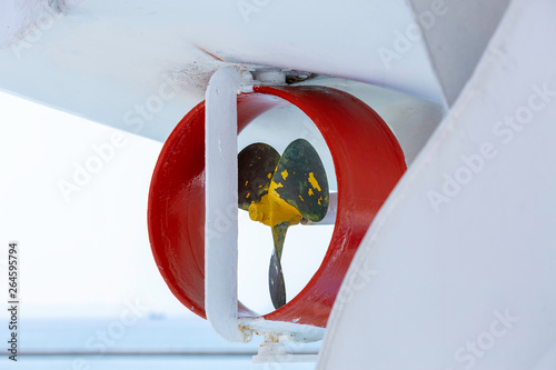Fotografija Close up of three blades steel propeller of the lifeboat from a ferryboat