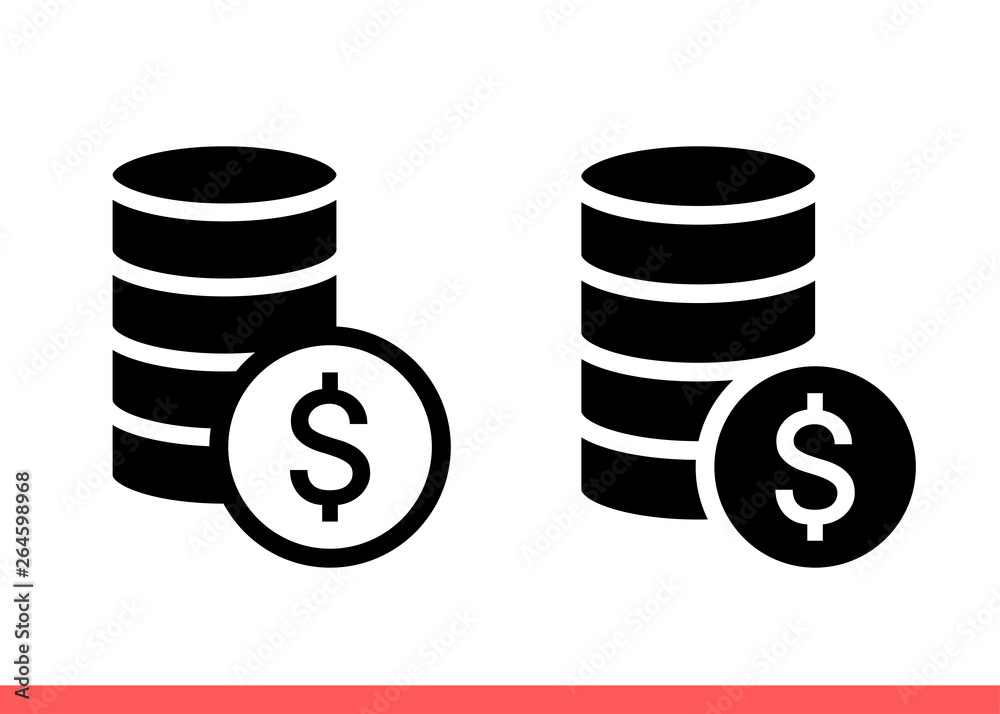 Coins icon set, money symbol collection. Simple, flat design on white background Coins icon set, money symbol collection. Simple, flat design on white background