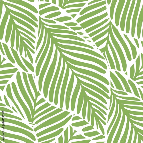 Abstract bright green leaf seamless pattern. Exotic plant.