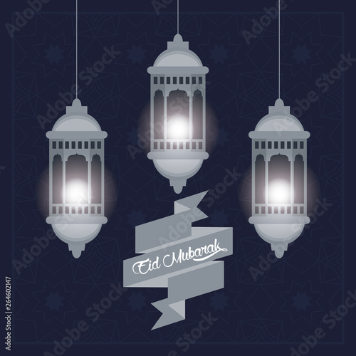 eid mubarack design with islamic lamps photo