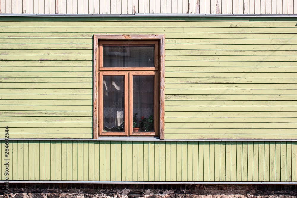 Walls and windows.Wooden wall with one window. Walls and windows.Wooden wall with one window.