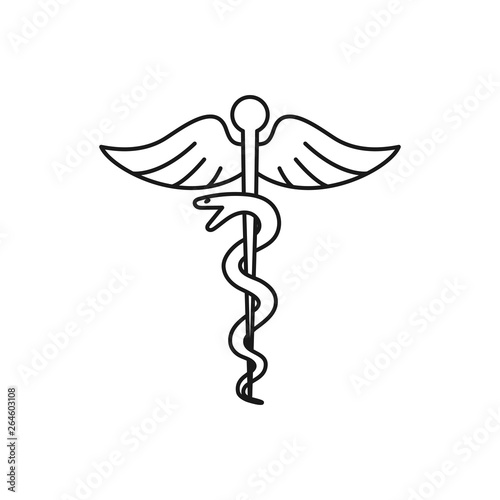 Caduceus icon. Medicine and health care concept vector. Modern thin line sign.
