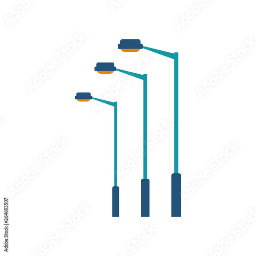 Flat style street lamp vector. Simple and elegant pole with yellow lantern.