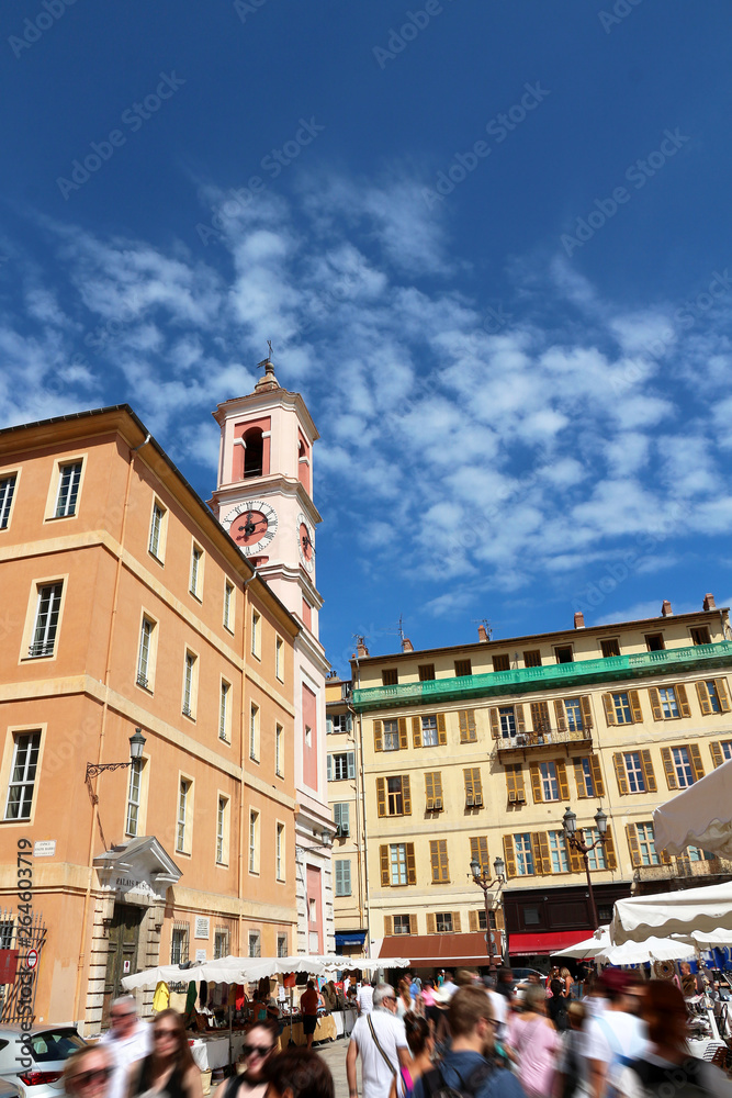Old town market and clock tower - Nice, French Riviera
