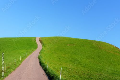 rural road on hill with blue sky