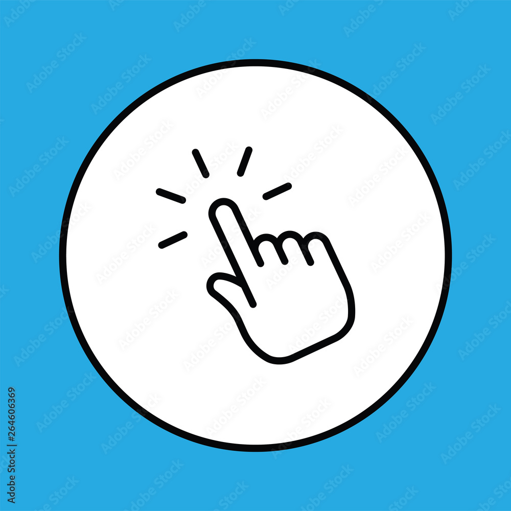 Obraz premium Clicking finger icon, hand pointer vector. Circle button.