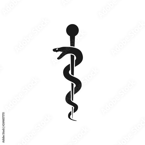 Caduceus health symbol Asclepius Wand icon black color. Caduceus black isolated vector icon.
