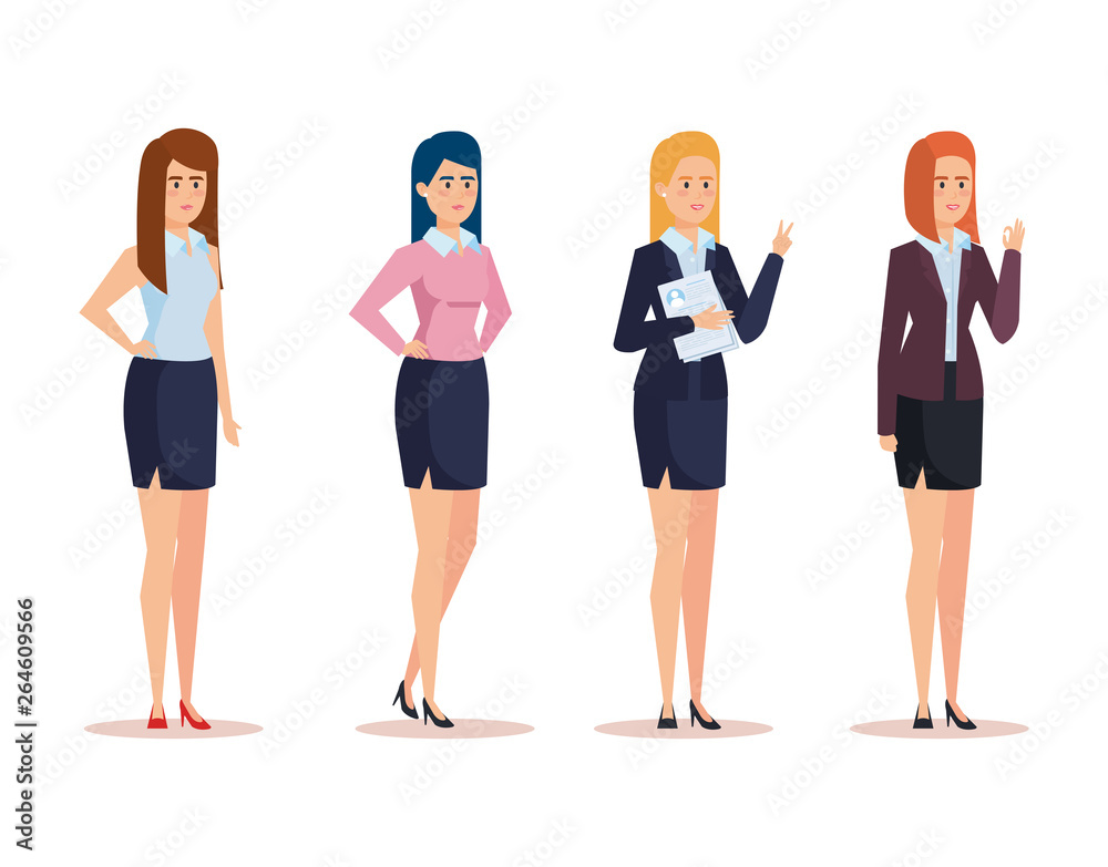 Fototapeta premium set executive businesswomen with corporate documents