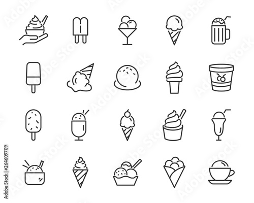 Fototapet set of ice cream icons, such as  parfait, frozen yogurt, ice cream sundae, vanil