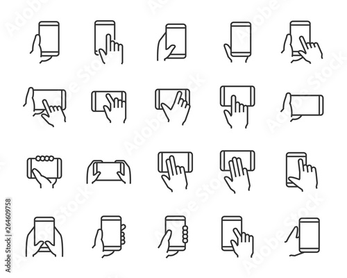 set of phone icons, such as hand, app, phone, tap, touch, laptop, computer