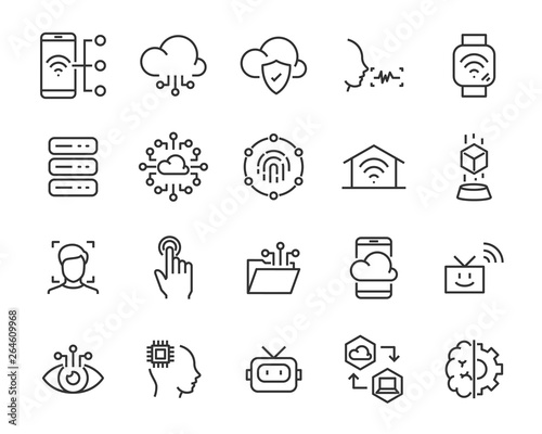 set of technology icon set, such as robot, digital, vr, ai, cyber