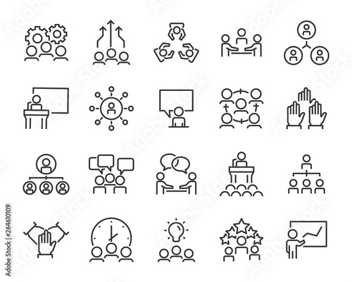 set of business people icons, such as meeting, team, structure, communication, member, group