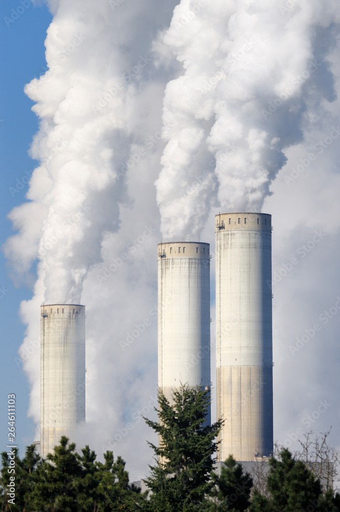 Smoke stacks of coal fired power station, Germany, Europe
