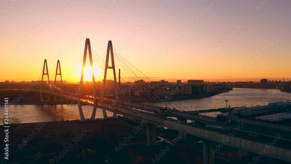 Sunset on the bridge, road junctions, highway st.Petersburg Sunset on the bridge, road junctions, highway st.Petersburg