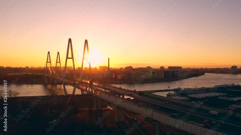Sunset on the bridge, road junctions, highway st.Petersburg Sunset on the bridge, road junctions, highway st.Petersburg