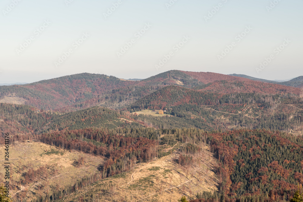 view from Velka Raca hill in autumn Kysucke Beskydy mountains on slovakian-polish borders view from Velka Raca hill in autumn Kysucke Beskydy mountains on slovakian-polish borders