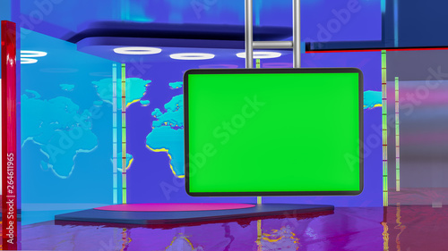 Virtual TV news broadcast studio set background