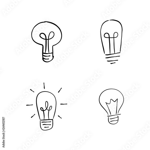 Light bulb sketches, hand drawn idea icons.