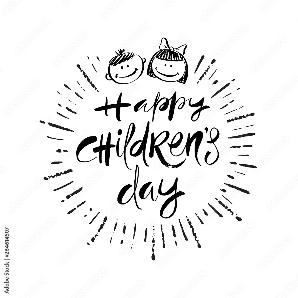 Happy Childrens day - hand drawn vector illustration. Brush calligraphy ...