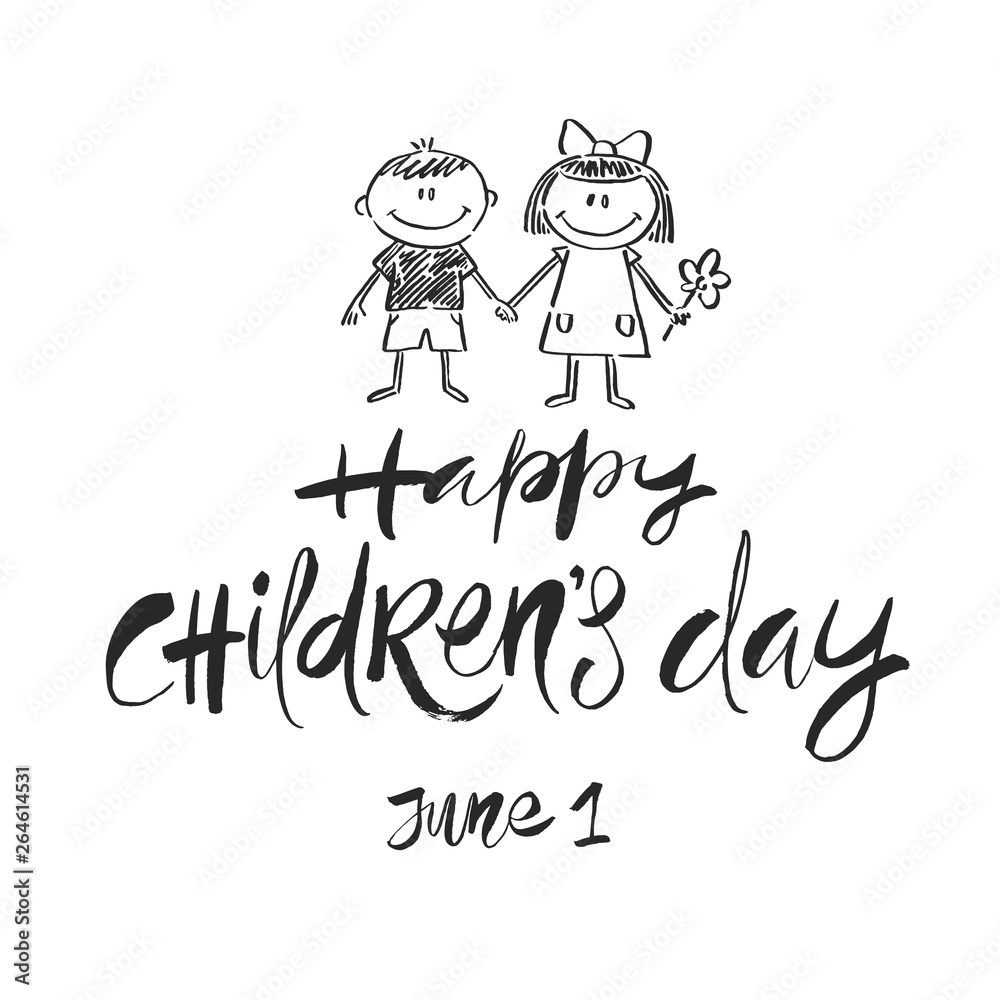 Happy Childrens day - hand drawn vector illustration. Brush calligraphy ...