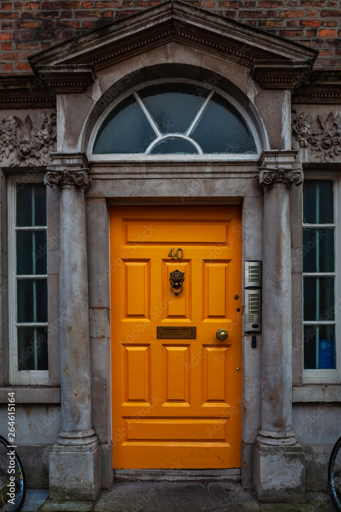 Dublin, Ireland – March 2019. colorful doors at streets of Dublin, Ireland