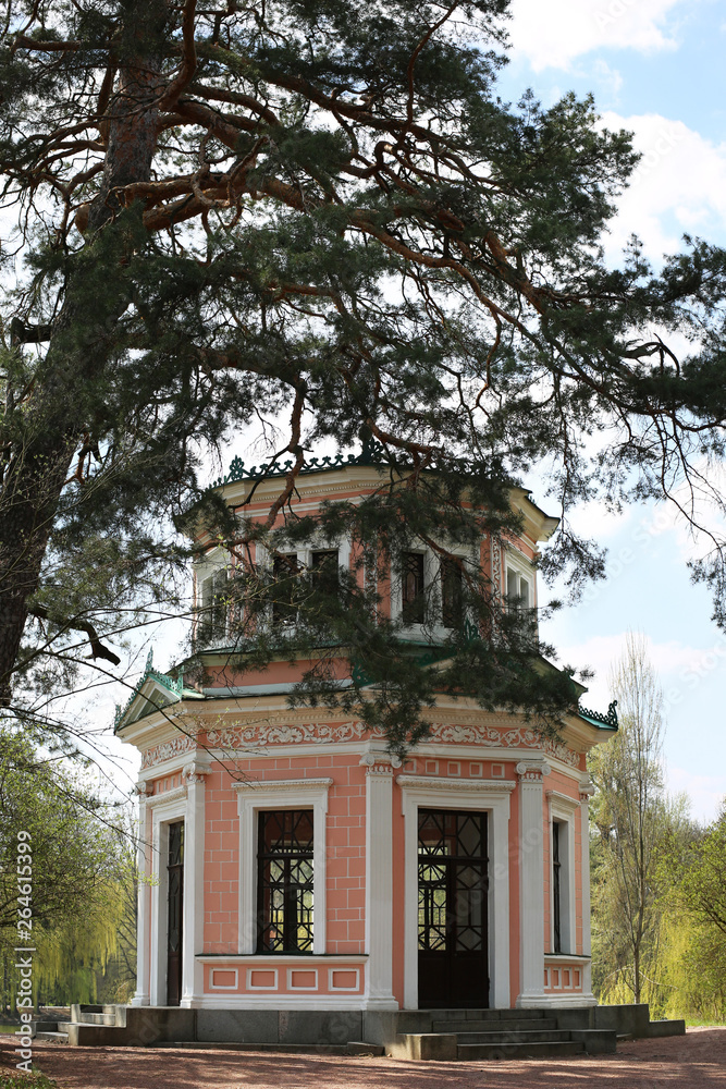 Pink house in dendrology park Sofiyivka (Ukraine)