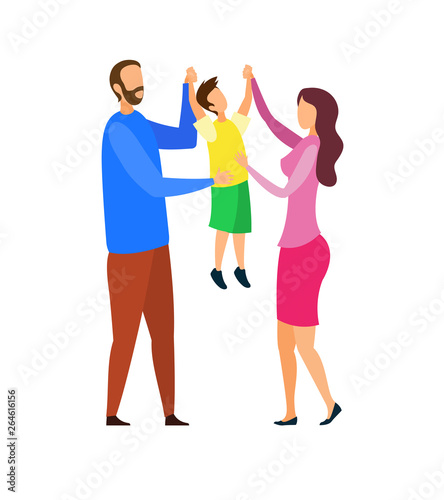 Happy Parents with Child Flat Vector Illustration