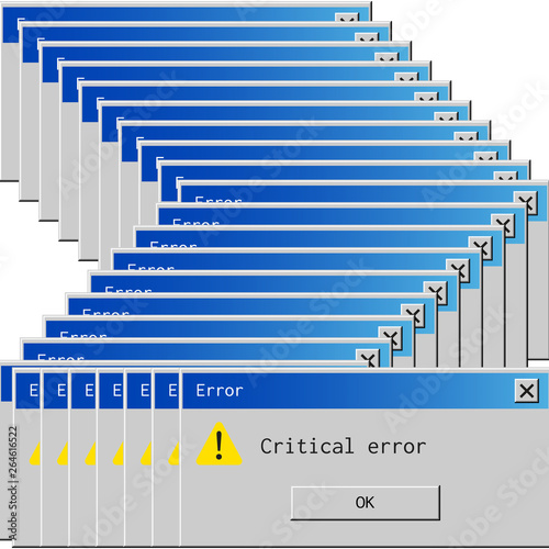 Retro error message. Old dialog box of system failure notification.