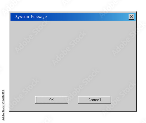 Retro system message dialog box background. Old user interface window frame