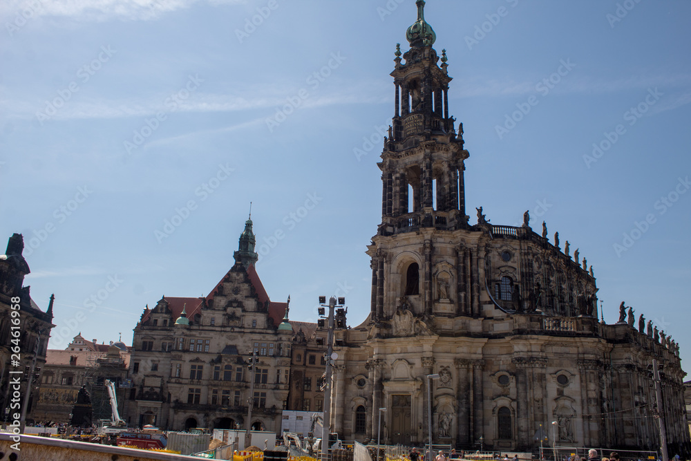 Streets of the capital of Saxony Dresden on Easter holidays, architecture and historical monuments