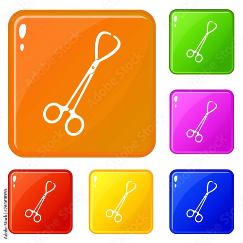 Pair of stainless steel surgical forceps icons set collection vector 6 color isolated on white background