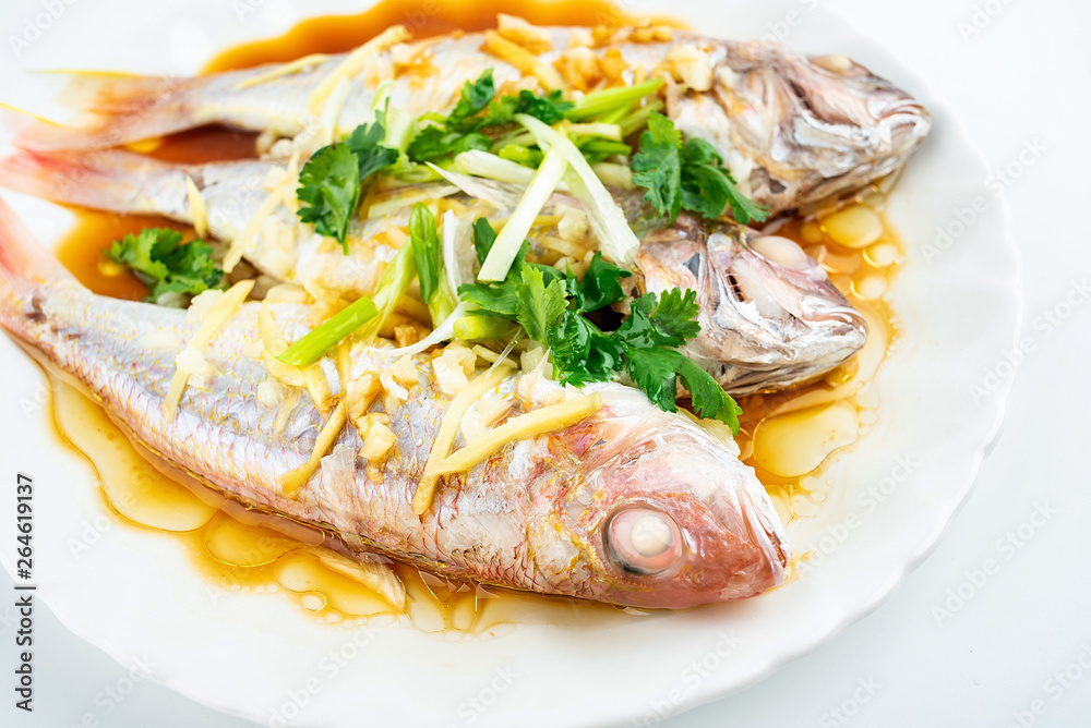 Chinese dish steamed red shirt fish