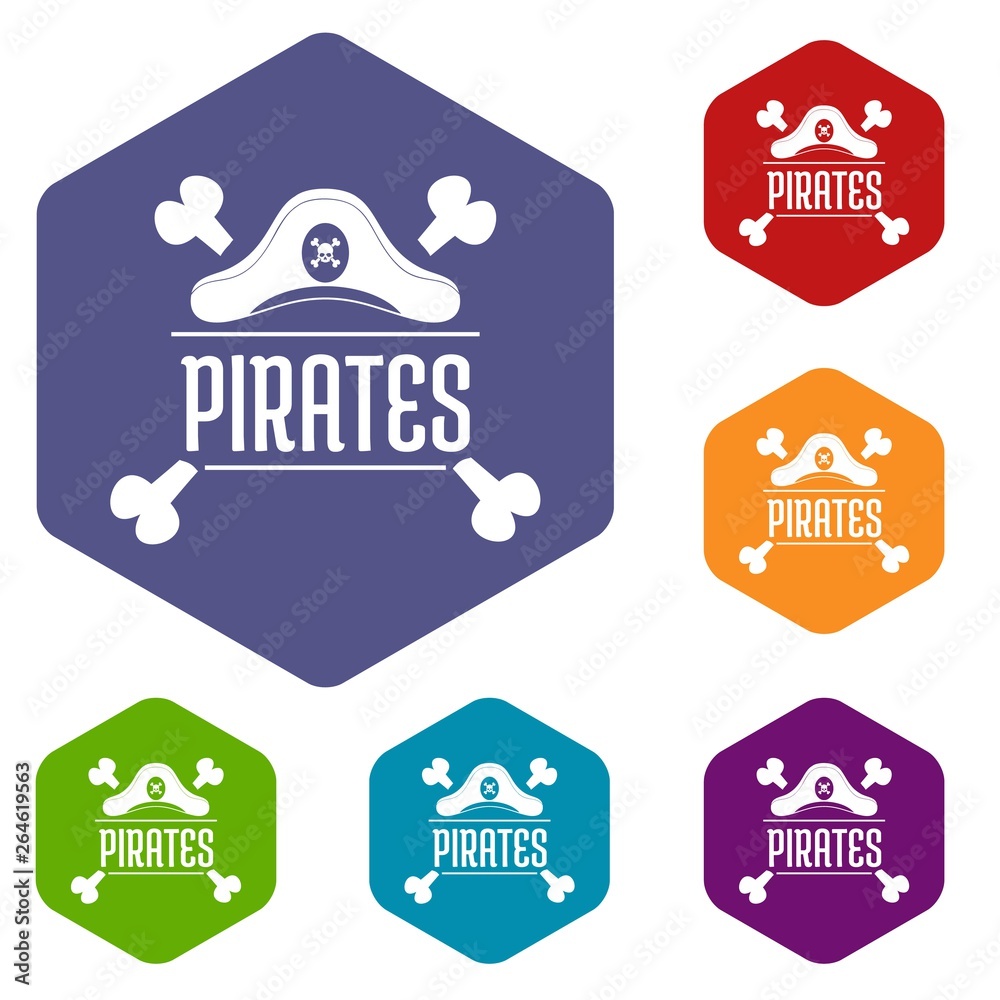 Pirate bone icons vector colorful hexahedron set collection isolated on white 